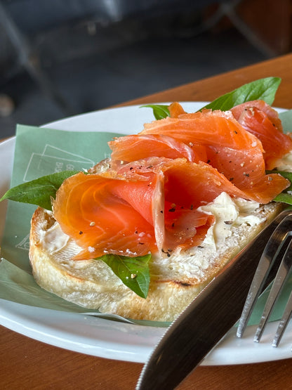 Smoked salmon cream cheese sandwich